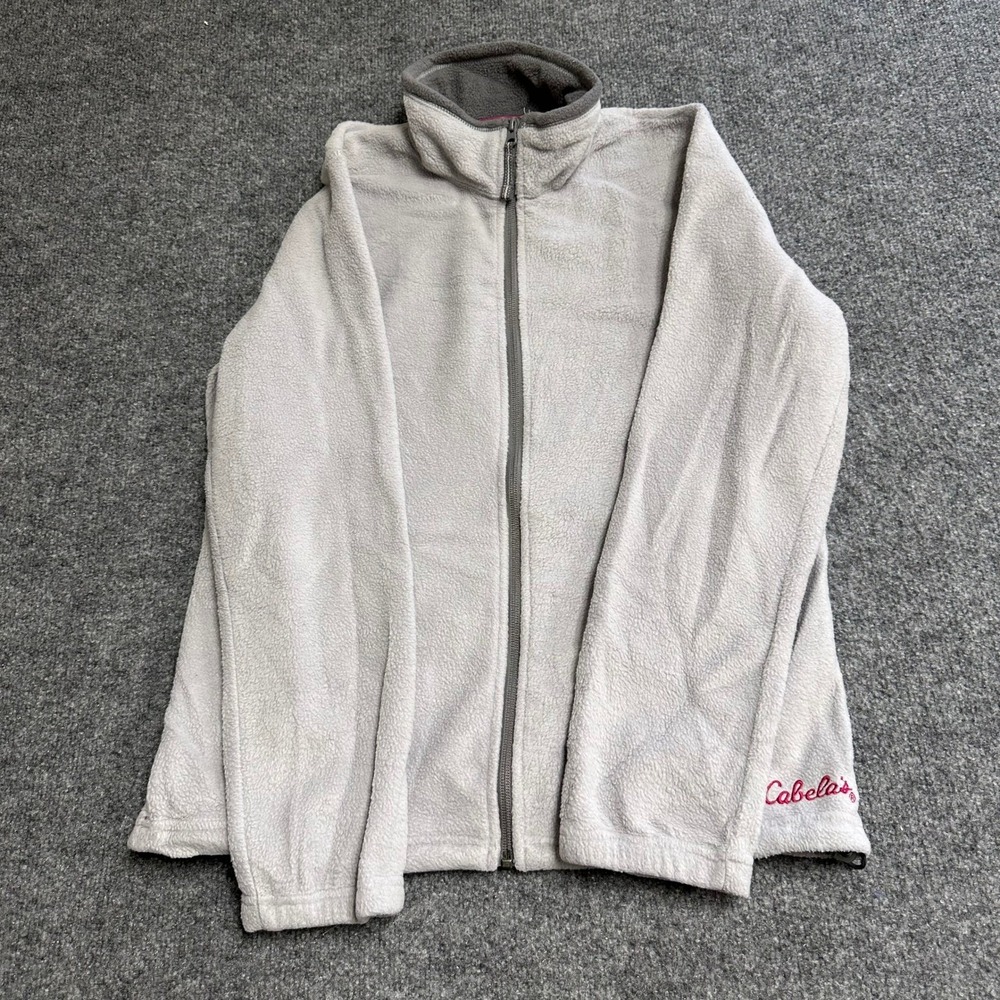 Cabela's Fleece Jacket Womens Size M Gray Full Zip Mock Neck Outdoor Soft Layer